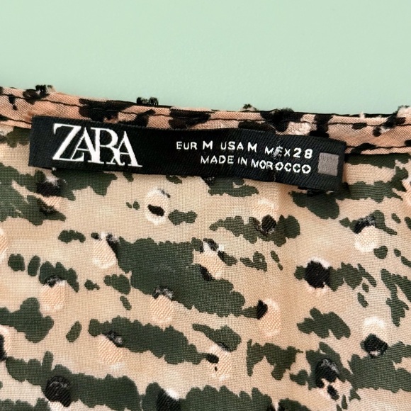 Zara Animal Print Milkmaid Dress with Velvet Bow - Size M - Picture 10 of 14